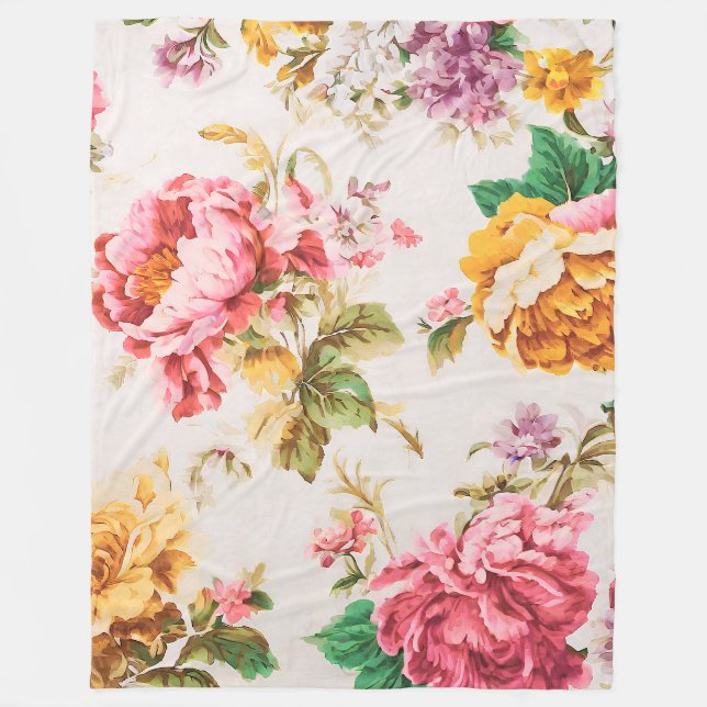 Utomordentlig Rosa och Gula blommor. Shabby chic Fleecefilt (Framsidan)