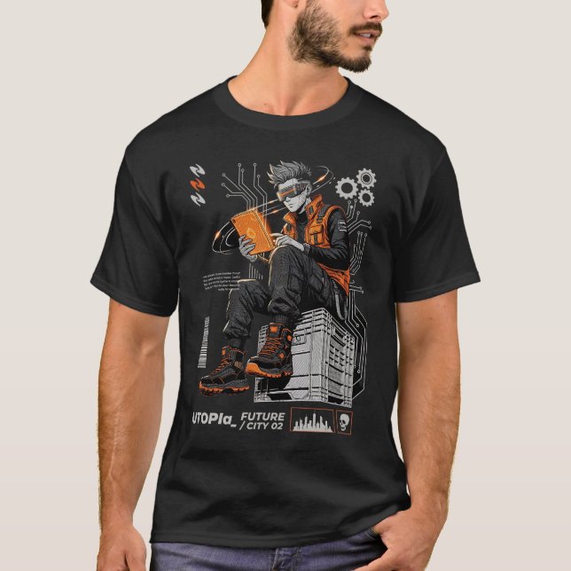 Utopia Framtid Stad Cyberpunk Kunskapssökande Kons T Shirt (Framsida)