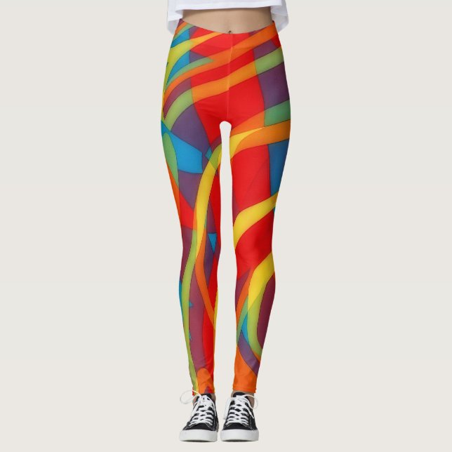 Utövande av färgstark Abstrakt Art Leggings (Framsida)