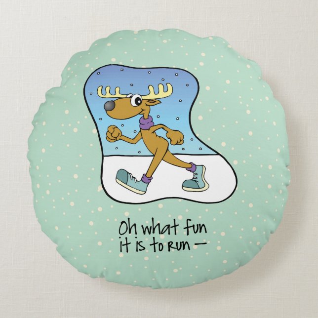 Utövande Reindeer-jul Rund Kudde (Framsidan)