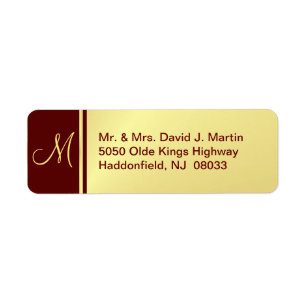 Utövas Monogrametiketter - guld & Burgundy Returadress Etikett