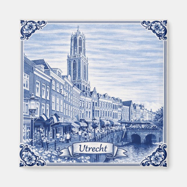 Utrecht canal houses Delft Blue style magnet (Framsidan)