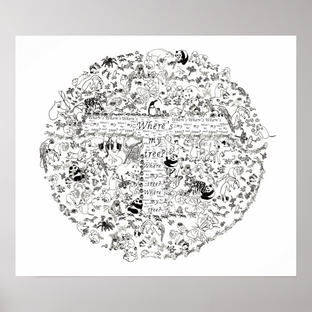Utrotningshotade djur Träd Planet Jorden Teckning  Poster (Framsidan)