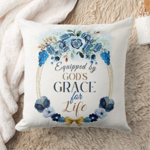 Utrustad med Guds Grace Blue Guld Blommigt Wand Kudde