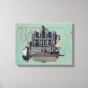 Utrustningsmotorns mekaniska Teckning-kontur i tid Canvastryck