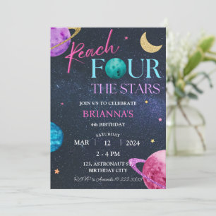 Utrymme 4:e Reach 4: Stars Birthday Girl Inbjudningar