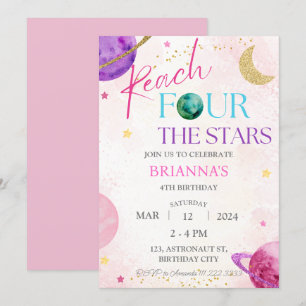 Utrymme 4:e Reach 4: Stars Birthday Girl Inbjudningar