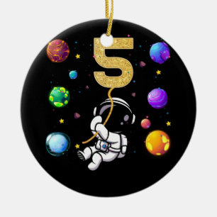 Utrymme 5 år gammal 5: e födelsedagsplanet Astro Julgransprydnad Keramik