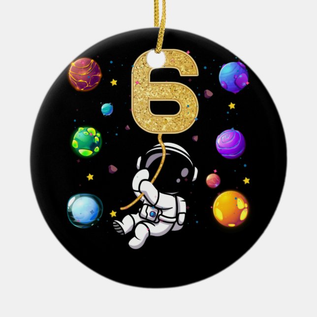 Utrymme 6 år gamla 6e-födelsedagsplanet Astronaut Julgransprydnad Keramik (Framsidan)