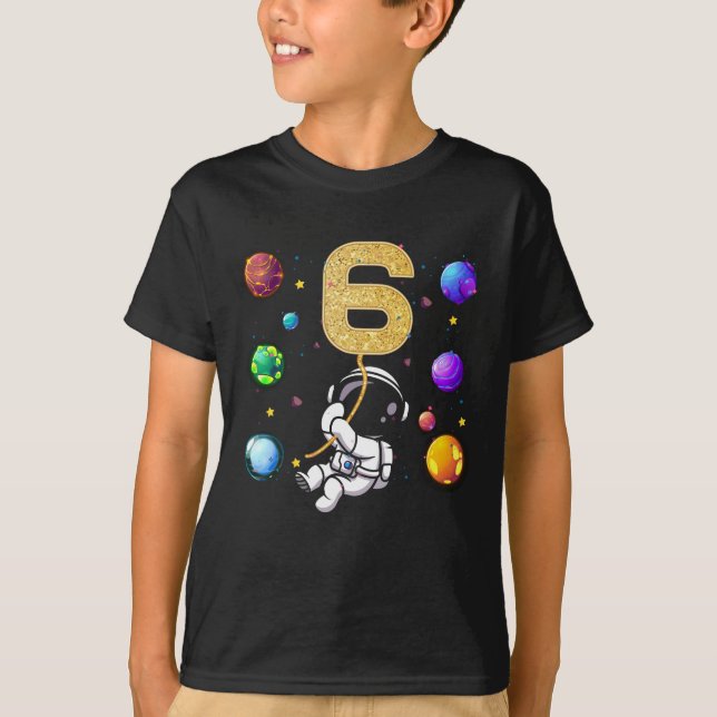 Utrymme 6 år gamla 6e-födelsedagsplanet Astronaut T Shirt (Framsida)