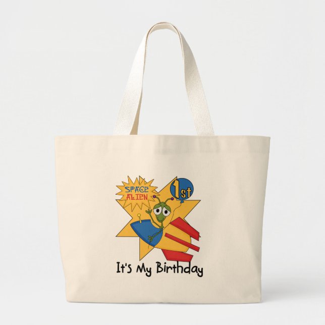 Utrymme Alien 1:a födelsedag Tshirts och gåvor Jumbo Tygkasse (Framsidan)