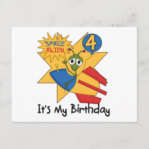Utrymme Alien 4e födelsedagen T-shirts och present Vykort