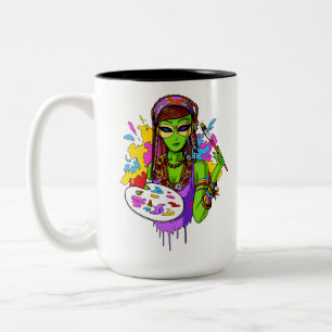 Utrymme Alien Hippie-färgkonstnär Två-Tonad Mugg