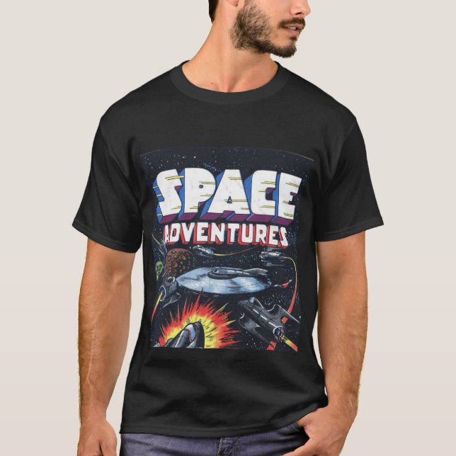 Utrymme Äventyr Tecknad Bok Skriv ut T-shirt (Framsida)
