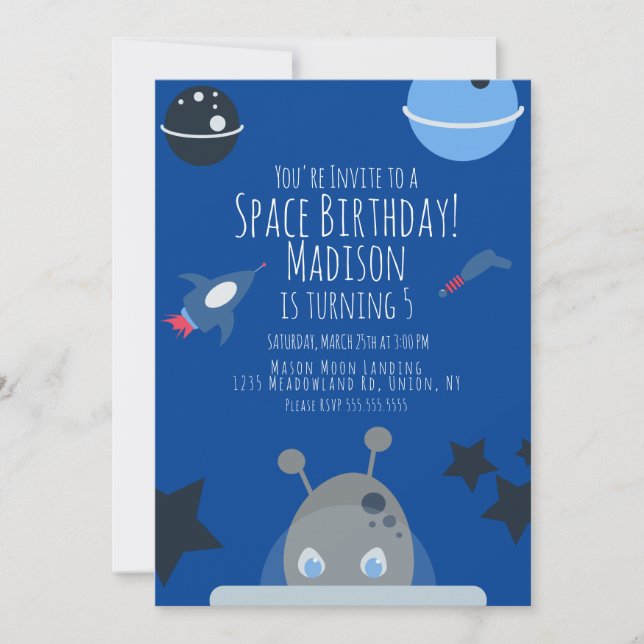 Utrymme Birthday Alien ThLED-inbjudan Inbjudningar (Framsida)