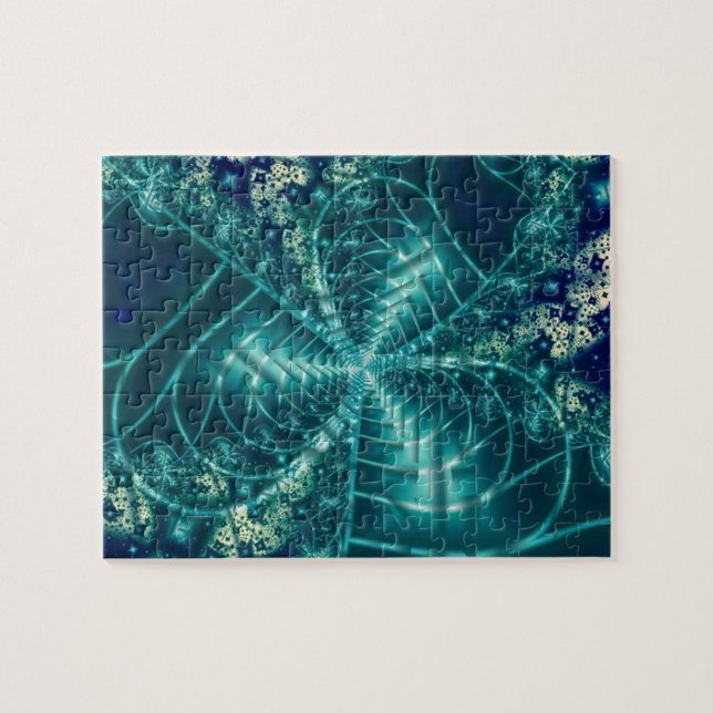 Utrymme | Blått och vitt konst Pussel (Horisontell)