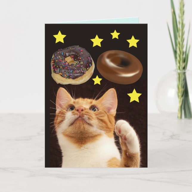 UTRYMME CAT MED DONUMENT BIRTHDAY-KORT KORT (Framsida)