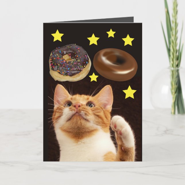 UTRYMME CAT MED DONUTS FÖDELSEDAGSKORT KORT (Framsida)