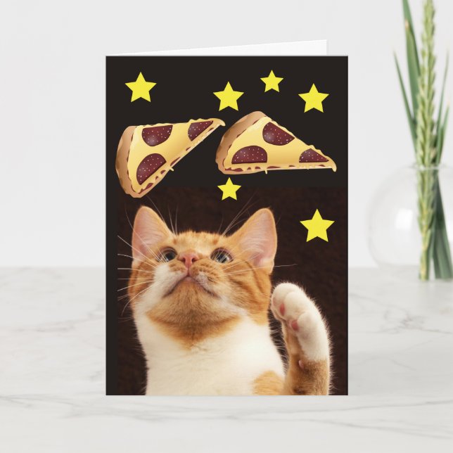 UTRYMME CAT MED PIZZA FUNNY FÖDELSEDAGSKORT KORT (Framsida)