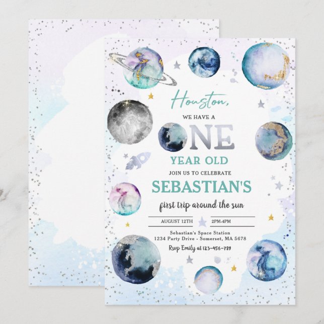 Utrymme Födelsedagsfest Resa före Sol Boy Inbjudningar (Fram/baksida)