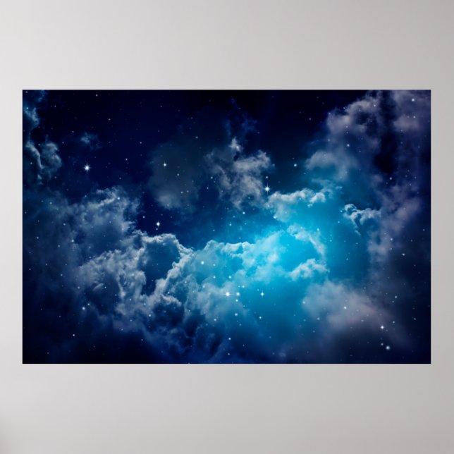 Utrymme himlar nattetid med moln och stjärnhimmel, poster (Framsidan)