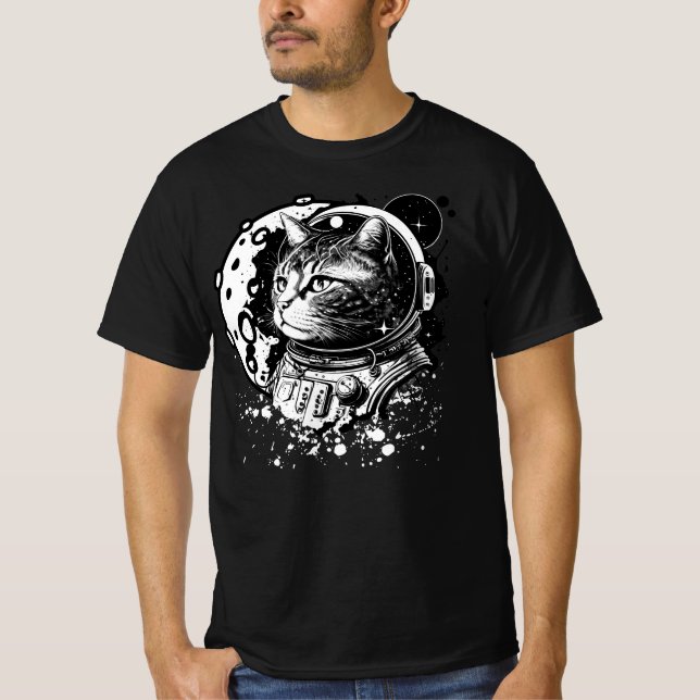 Utrymme kattunge med måne. Astronaut-katt T Shirt (Framsida)