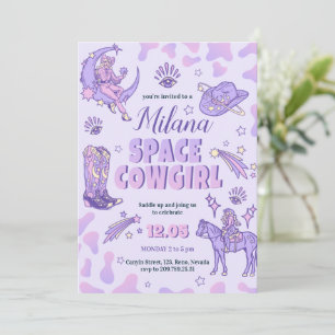 Utrymme Lila Cowgirl Birthday-inbjudan Inbjudningar