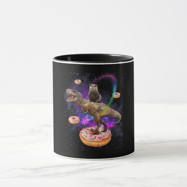 Utrymme Otter Riding Dinosaur T-Rex Donuts Mugg (Center)