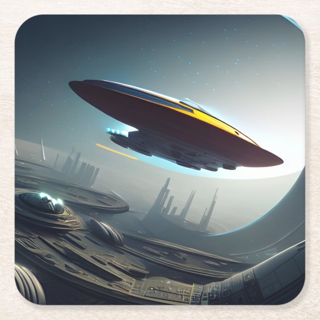 Utrymme över en Futuristiska City Underlägg Papper Kvadrat (Framsidan)