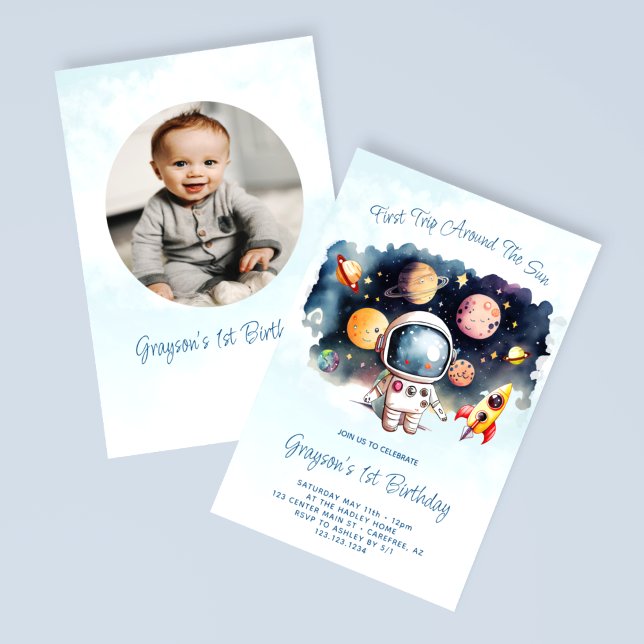 Utrymme Rocket Kids Photo Birthday Inbjudningar (Skapare uppladdad)
