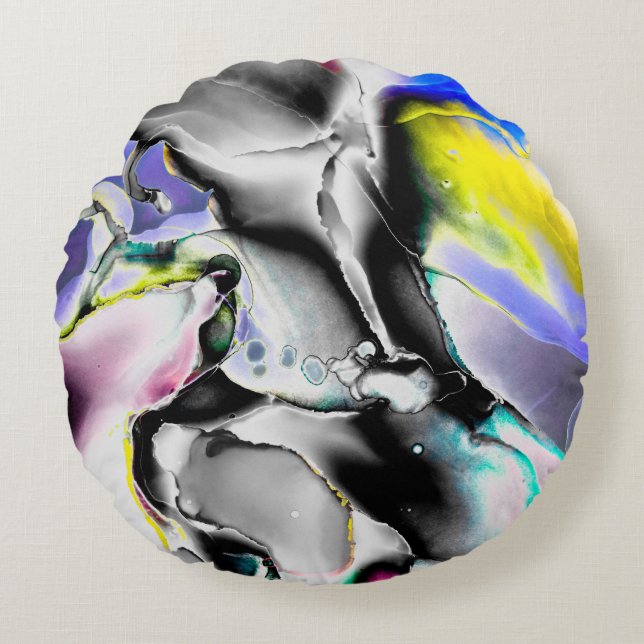 Utrymme. Shiny White Background. Smoke Slate Bild Rund Kudde (Framsidan)