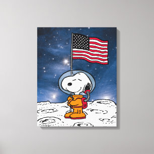 UTRYMME Snopy med Flagga astronaut Canvastryck