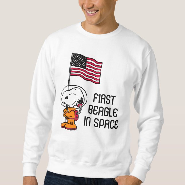 UTRYMME | Snopy med Flagga astronaut Lång Ärmad Tröja (Framsida)