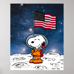 UTRYMME   Snopy med Flagga astronaut Poster