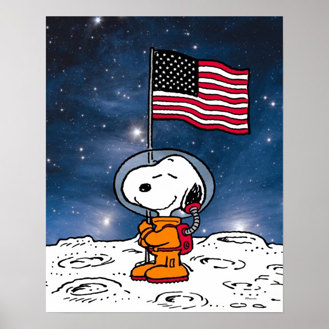 UTRYMME | Snopy med Flagga astronaut Poster (Framsidan)