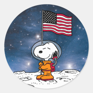 UTRYMME Snopy med Flagga astronaut Runt Klistermärke
