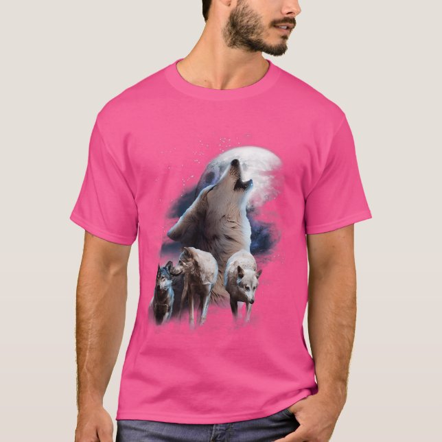 Utrymme Vargarna Cosmic Snö Varg Howling vid Måne T Shirt (Framsida)