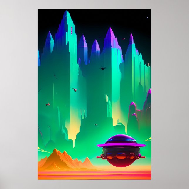 Utrymme vid Mars City Sci-Fi Fantasy Poster (Framsidan)