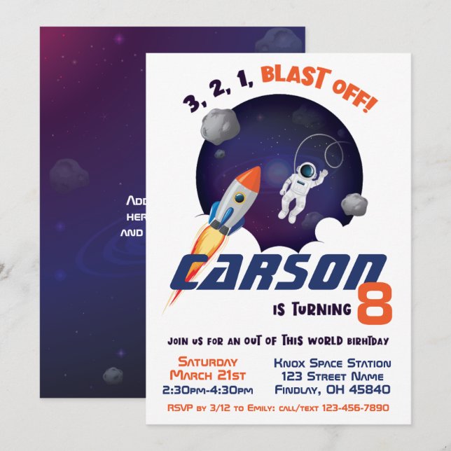 Utrymmeaut ur denna världsfödelsedag inbjudningar (Fram/baksida)