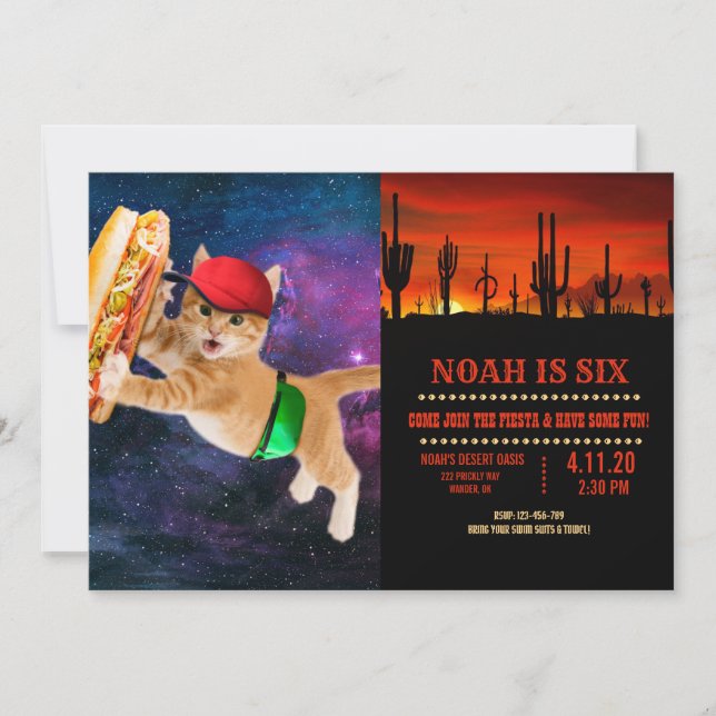 Utrymmekatt med lock och barnförpackning inbjudningar (Framsida)