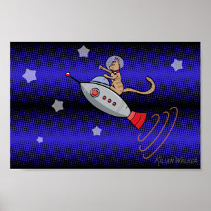 Utrymmekatt på en Retro Rocketship Poster
