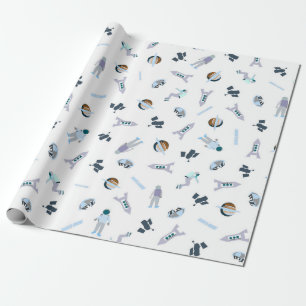 Utrymmemönster med satellit- & planet & Spacemen Presentpapper
