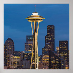 Utrymmenålen och den i stadens centrum Seattle Poster