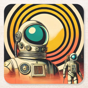 Utrymmesåldern Astronaut Landing Art Underlägg Papper Kvadrat