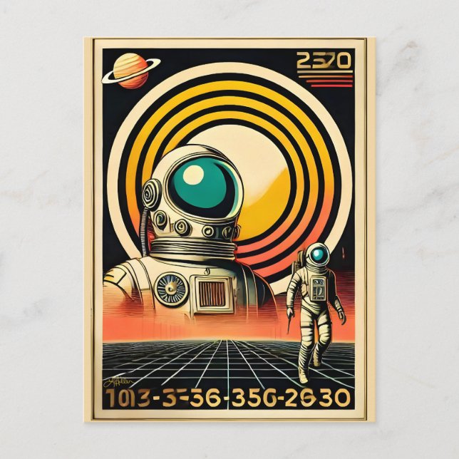 Utrymmesåldern Astronaut Landing Art Vykort (Framsida)