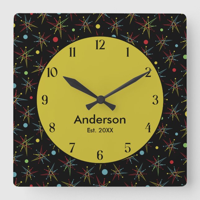 Utrymmesåldern atomretro Anpassningsbar Färg Fyrkantig Klocka (Framsida)