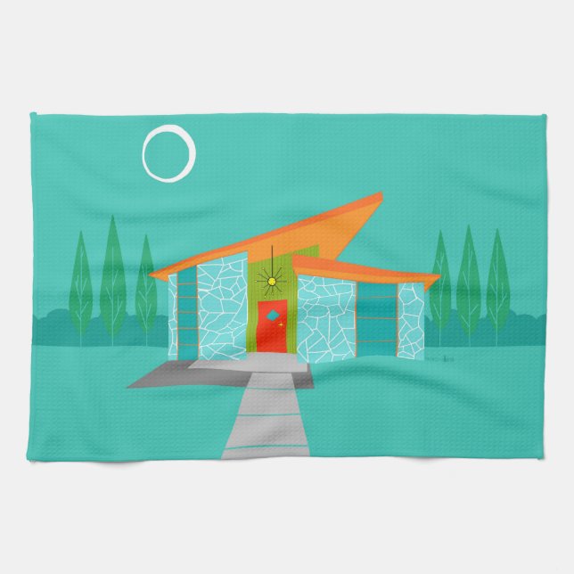 Utrymmesåldern Tecknad House Kitchen Towel Kökshandduk (Horisontell)