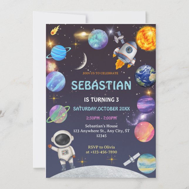 Utrymmesastronaut i alla åldrar Födelsedagsfest in Inbjudningar (Framsida)