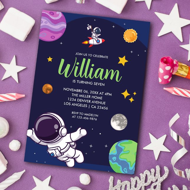 Utrymmesaut oavsett ålder, Födelsedagsfest Inbjudningar (Space Astronaut Any Age Birthday Party Invitation)