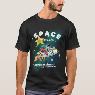 Utrymmesens Vänskap: Astronaut och Alien på en rak T Shirt